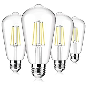 Q&S LED Edison Bulb 6W Equivalent 60 Watts ST64 Vintage LED Filament Bulbs High Brightness Daylight White 4000K CRI 85+ 700 Lumens Antique Glass E26 Base No-Dimmable No-Flicker 4 Packs