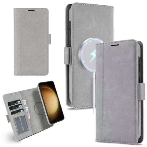 Image of FASHINA S26 Leather Flip Wallet Case with Magnetic Closure, Card Holder Slots, Shockproof Inner Cover, Premium Leather Finish for Complete 360 Protection Grey