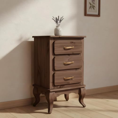 Cômoda Rústica Pequena Retro 3 Gavetas Pés Luís Xv Imbuia