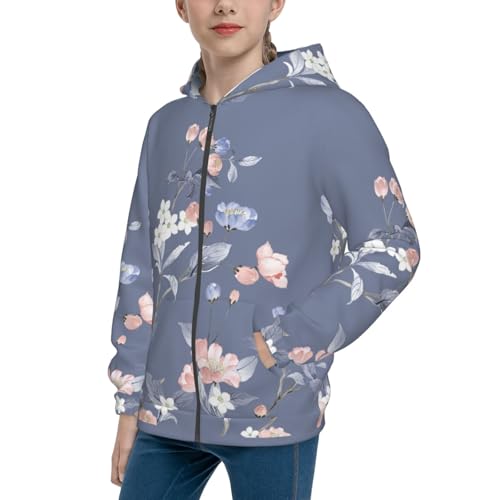 Watercolor Flowers Butterfly Kid Hoodies Boys Zip Up Sweatshirts Girls Pullover with Pocket