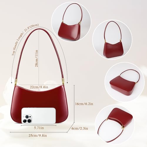 Image of MFFOR Genuine Leather Purses for Women, Shoulder Bag, Clutch Handbags | 9.8*2.3*6.2inch, Crescent bag, Underarm purse, Zipper closure, Solid color