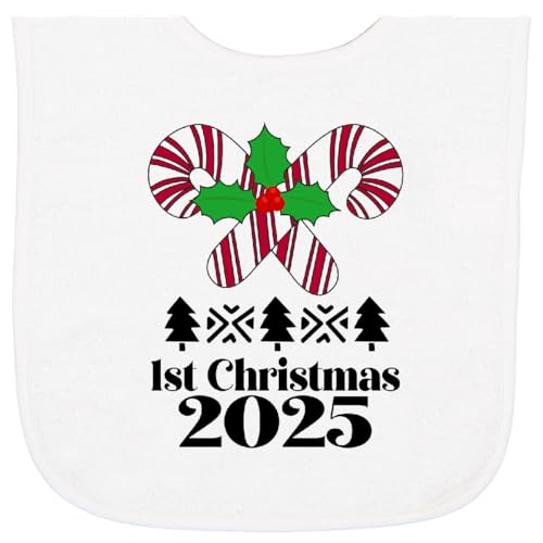 inktastic Babys 1st Christmas 2025 Candy Canes Baby Terry Cloth Bib