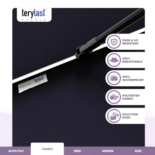 Image of Midtown Umbrellas LED Swilt - 10 Ft Solar LED Patio Umbrella, Navy Canopy