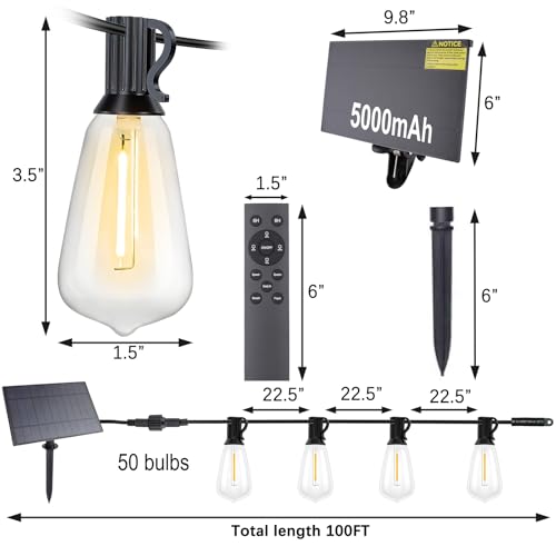 YJSQOEOE Solar String Lights Outdoor, 24V Energy-Saving LED Globe Patio Lights, Waterproof Hanging Garden Decorative Lights for Backyard, Balcony, Party, Wedding – (ST38, 5W, 100FT) — view 2