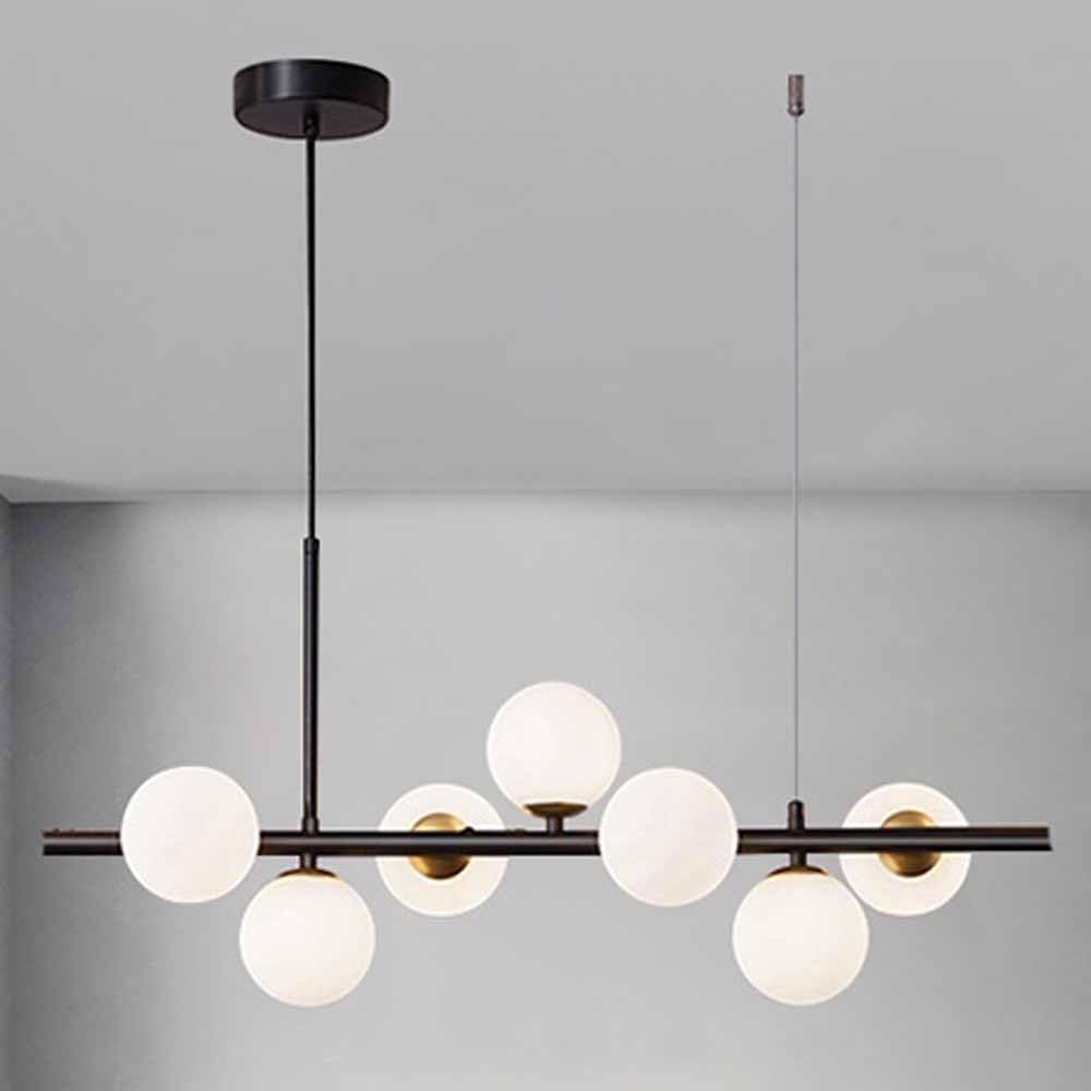 HXYSXHJUO Modern Glass Globes Chandelier Mid Century Metal Hanging Golden Ceiling Light Globe Lamp Shade Adjustable Height Pendant Fixture for Kitchen Island Living Room Bedroom,Black,7-Light