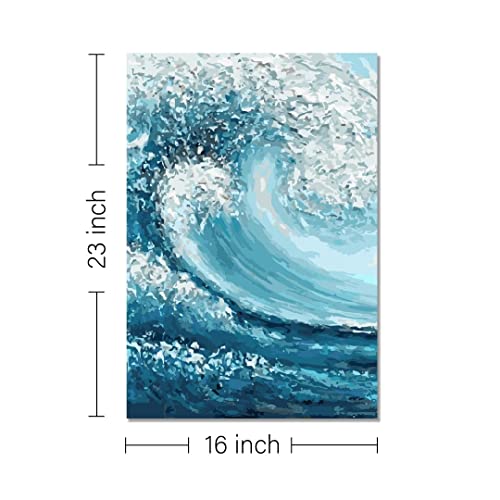 Image of RANGOLI 100% Cotton Stretched Canvas Painting 400 GSM, Framed Ocean Wave Canvas Abstract Wall Art for Living Room, 3D Paintings for Wall Decor (16 x 23 Inch With Frame)