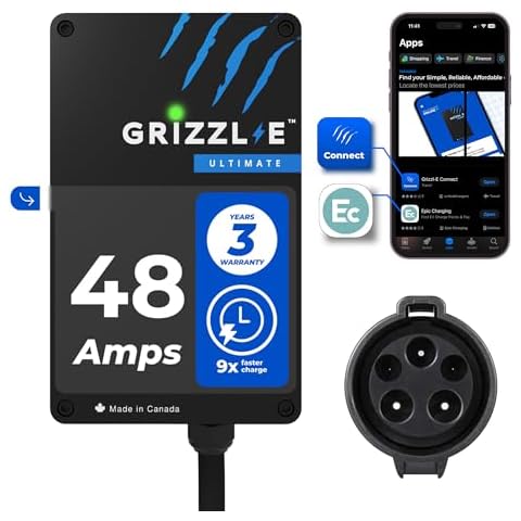 Grizzl-E 48A Ultimate Level 2 Fast Electric Vehicle (EV) Charger, UL Tested and Certified, Metal Case, Indoor/Outdoor Electric Car Fast Charging Station, Hardwired, Classic Black, J1772 Cover