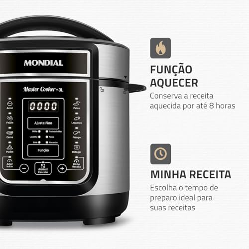 Panela de Pressão Elétrica Mondial, Master Cooker - 3L, 220V, Preto, 700W - PE-40
