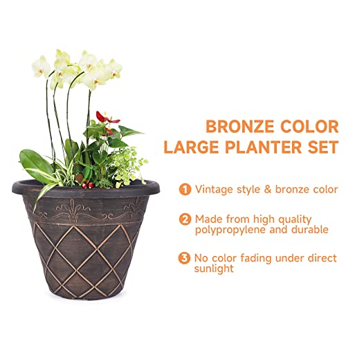 Jofamy 13 Inch Flower Pot Outdoor, 4 Pack Large Outdoor Planters Pots For Plants, Lightweight Tree Flower Plant Pots With Drainage Holes, Bronze Garden Retro Pots #TOP5