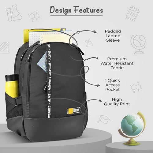 Image of Gear Inspired 19 inch /36L Large Water Resistant School Bag | Casual Backpack | Daypack | Travel Backpack | Kids Bag for Boys /Girls (Black - Black)