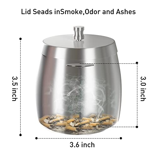 Outdoor Ashtrays For Cigarettes Patio With Lid , Stainless Steel Windproof Rainproof Smokeless Odorless Ashtray For Indoor Outside Home Office Table Silver #TOP1