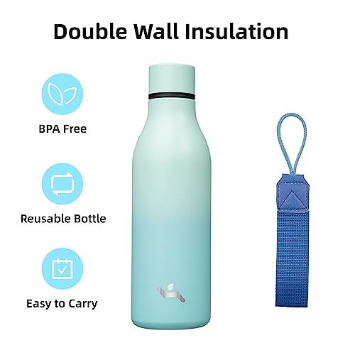 Image of Konokyo Insulated Water Bottle with Strap,18 oz Double Wall Stainless Steel Vacuum Bottles Metal Water Flask,Mint