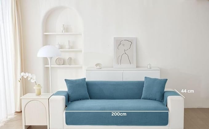Image of HOMETHREADS Innovative Premium Sofa Cover Set with PVC Backing for Non-Slip Comfort (Blue, 4 Seater | 176x200cm)