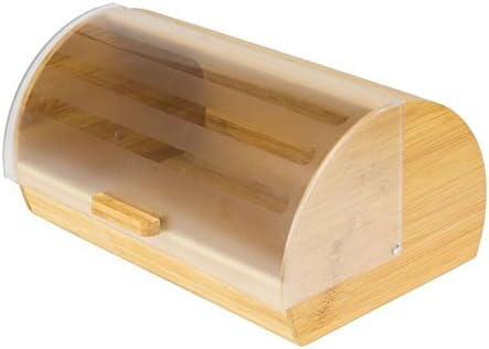 Intriom Bamboo Bread Box Storage Acrylic Transparent Glide Cover Kitchenware