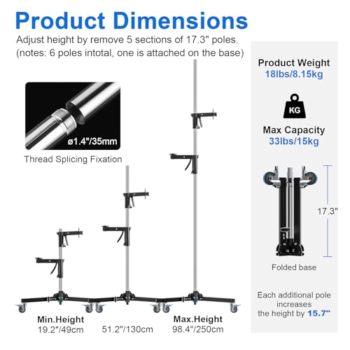 Image of Selens 98.4 inch /250cm Heavy Duty Light Stand, Max Load 33lbs /15kg