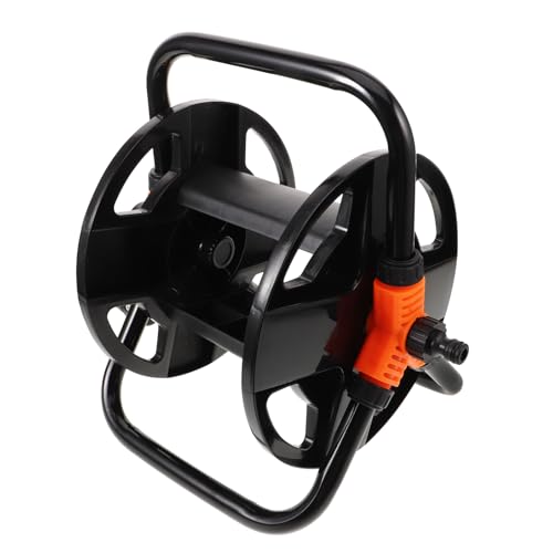 POPETPOP ガーデンホース収納ラック 自立式ホースリール 使いやすい巻き取り機能 パティオやガレージに