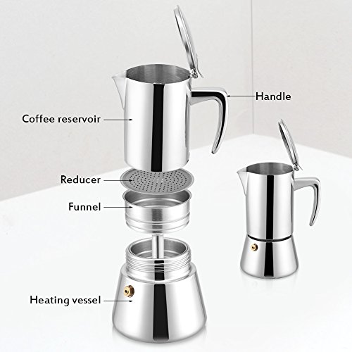 Coffee Pot, Stainless Steel Coffee Maker, Asixx 200ml Stainless Steel Moka Pot Espresso Coffee Maker Coffee Pot for Gas & Electric Stovetop - Thumbnail 6