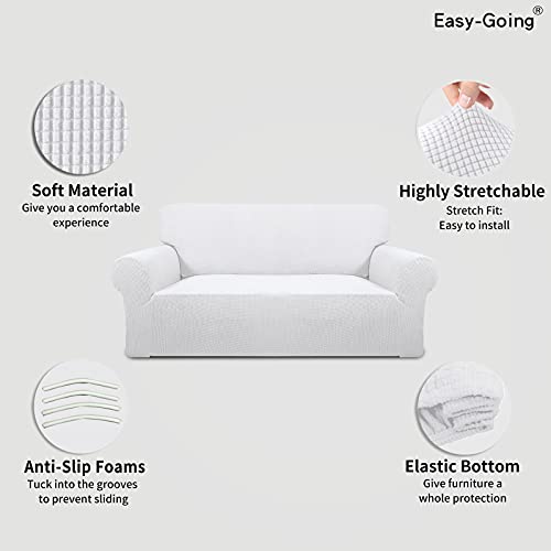 Image of Easy-Going Stretch Oversized Loveseat Slipcover 1-Piece Sofa Cover Furniture Protector Couch Soft with Elastic Bottom for Kids Polyester Spandex Jacquard Fabric Small Checks Snow White