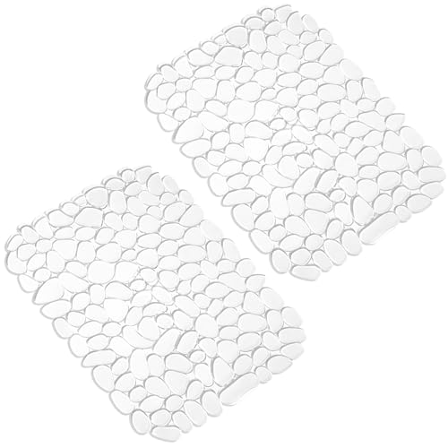 LEAZZLE Tapis Evier Cuisine Transparent, Lot de 2 Tapis de Protege Evier Cuisine en PVC, 40x30cm Tapis Evier, Tapis D'évier en Forme de Galets pour Le Fond de...