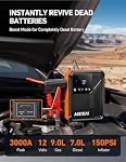 AstroAI Beta822 3000A Jump Starter with Air Compressor, 150PSI Portable Tire Inflator with Auto-Shutoff, 12V Car Battery Booster (9.0 Gas/7.0L Diesel) with LED Light and Jumper Cables