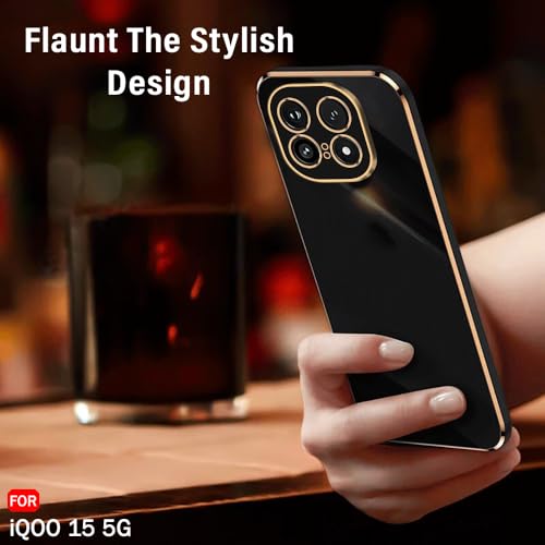 Image of TheGiftKart Luxurious Golden-Plated Back Cover Case for iQOO 15 5G | Raised Lips for Camera & Screen Protection | Shockproof Design | Stylish Back Cover Case for iQOO 15 5G (TPU, Black)