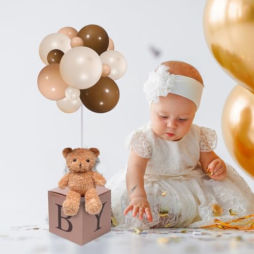 Lenwen 6 Sets Brown Bear Decorations for Baby Shower, Baby Letter Boxes Baby Shower Table Centerpieces Bear Stuffed Animals Balloon with Stand Bear Plush Toy Baby Boxes for Birthday Party Wedding - Thumbnail 7
