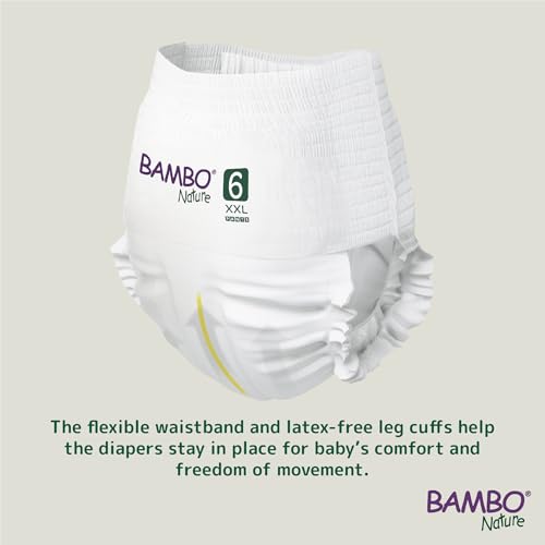 Image of Bambo Nature Premium Baby Pants Diapers for Kids XXL Size (15+ Kgs), Super Absorbent, Breathable, Extra Soft, Dermatologically Tested, Hypoallergenic Infant Nappies With Wetness Indicator, 18 Count