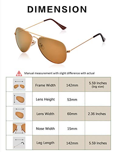 LUENX Aviator Sunglasses for Mens Polarized Brown Amber Lenses Gold Metal Frame UV400 Protection Classic Style