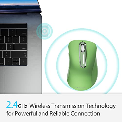 Image of memzuoix Wireless Mouse 2.4GHz Portable Optical Wireless Mouse 1400DPI with Mini USB Receiver, 5 Buttons and Battery Operated for Laptop, Desktop, MacBook - Green