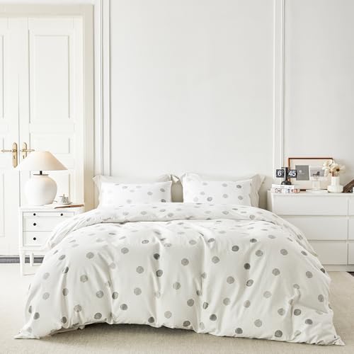 YuHeGuoJi Gray Polka Dots Patterned Duvet Cover King 100% Cotton