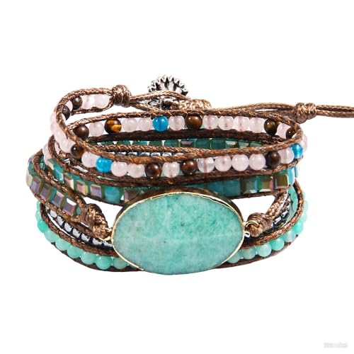 Image of Boho Stone Wrap Bracelet for Women,Turquoise Beaded Bracelet Jewelry Gift