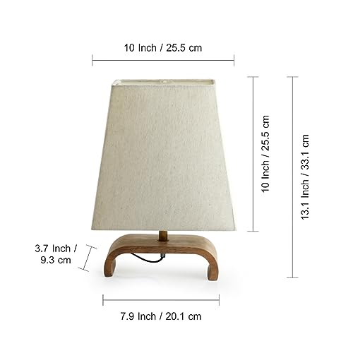 Image of ExclusiveLane 'Geometry' Mango Wooden Table Lamp for Bedroom (13.1 Inch, Without Bulb, Pack of 1) | CFL /LED Table Lamp for Living Room Decoration Bedside Lamp Bedside Lamps for Bedroom Bed Side Lamp