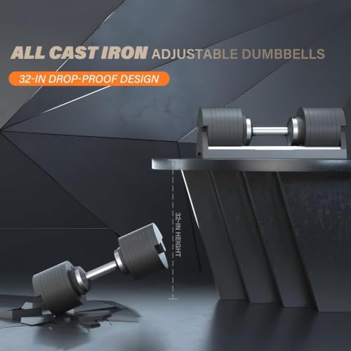 Image of SNODE AD80 Adjustable Dumbbell Set 80LBS (Pair), Drop-Proof Cast Iron Dumbbells. Strength Training Weights for Home Gym
