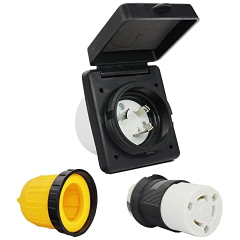 X-Haibei RV 30 Amp Power Inlet Plug Kit, Black 125V NEMA L5-30R Plug, Female Twist Locking Connector with Weatherpoof Cover Boot for Camper Trailer(30 AMP, Black) Cover