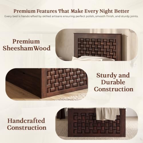 Image of WOODLAB Furniture Sheesham Wood Single Size Bed with Drawer Storage and Niwar Style Headboard | Wooden Single Cot Bed Palang for Home Living Room Bedroom and Hotel (Walnut Finish)