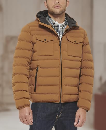 Image of Water Resistant Performance Stretch Hooded Puffer Jacket