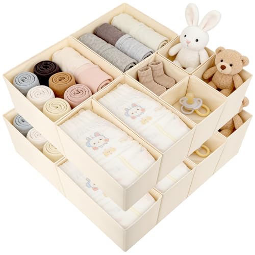 Drawer Organizer Clothes, 16 Pack Dresser Organizer Bins, Foldable Closet Organizers and Storage Fabric Dresser Bins, Shallow Drawer Dividers for Clothing, Underwears, Socks, Tie