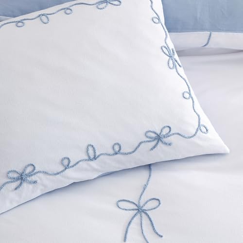 Peri Home Bow Bedding Duvet Cover Cottage Core Vintage Country 100% Cotton 3-Piece Set, Full/Queen, Blue Sasha Bows