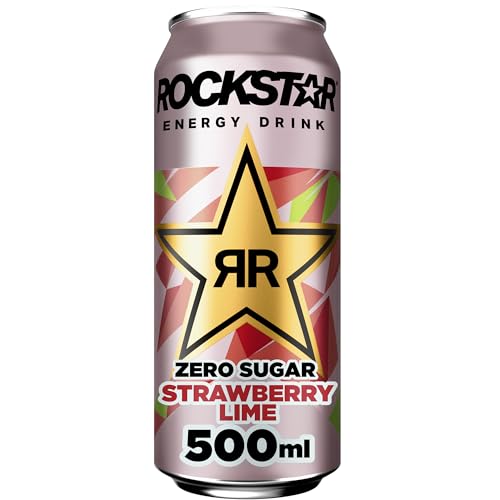 Rockstar Energy Drink Strawberry Lime Geschmack - Zero Sugar -Koffeinhaltiges Erfrischungsgetränk ohne Zucker für den Energie Kick, EINWEG (12 x 500ml) (Verpackungsdesign kann abweichen)