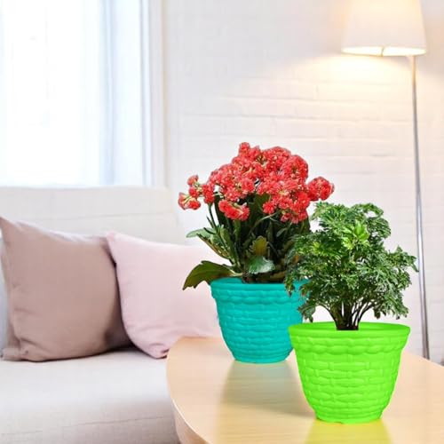 Image of Go Hooked Plastic Planter Pots Set of 2 | Multicolor Flower Pots Perfect for Home, Office & Garden Decor | Amaze Small Pot 8 Inch for Indoor & Outdoor Plants | Durable, Lightweight & Modern Design