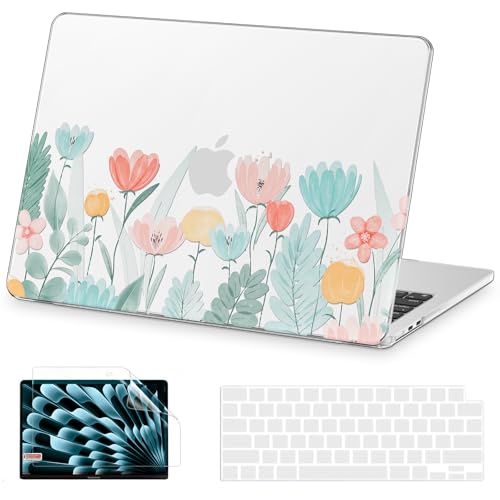 AKIT Compatible with MacBook Air 13 inch Case M5 2026 2025-2022 M4 M3 M2 A3449 A3240 A3113 A2681, Unique Hard Shell Laptop Case+Screen Protector+Keyboard Cover for MacBook Air 13.6 inch, SimpleFlowers by AKIT - Used condition - US$16.52