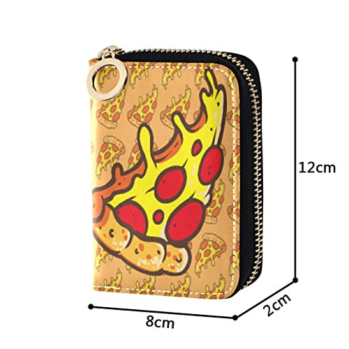 OTVEE Cartoon Funny Tasty Pizza Fast Food RFID Credit Card Wallet, Microfiber Leather Zipper Card Case Holder for Women4