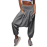 Oftalle Women's Harem Pants High Waist Baggy Yoga Workout Hippie Pants Boho Lounge Joggers Grey