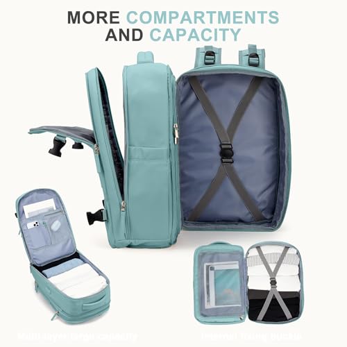 Image of coowoz Large Travel Backpack For Women Men, Carry On Backpack,Hiking Backpack Waterproof Outdoor Sports Rucksack Casual Daypack Expandable Heavy Duty Extra large Backpack Blue Expansion