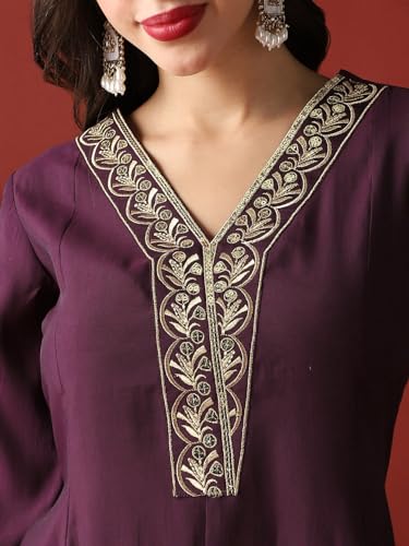 Image of Globus Women Kurta Set (8909389015365 Purple L)