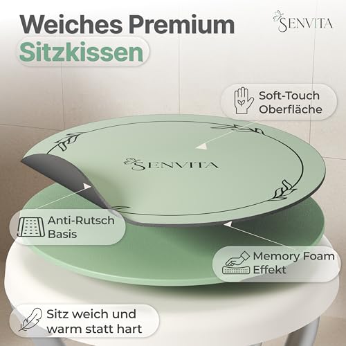 Senvita® Duschhocker Klappbar, 360° Drehbar & 160kg Belastbar | Duschstuhl für Senioren | Höhenverstellbare, rutschfeste Duschhilfe mit Sitzkissen | Badhocker & Badewannensitz