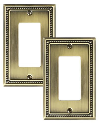 TREEWELL 2-Pack Decorator Outlet Cover Plate, Decorative Switch Plates and Outlet Covers, Antique Brass Metal Wall Plates for Electrical Outlets, Receptacle, GFCI Outlet, Dimmer Switch