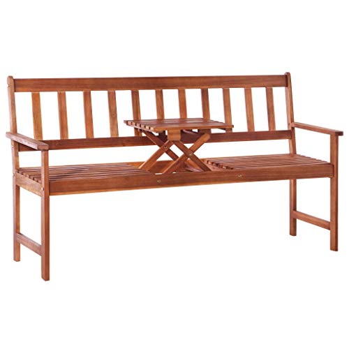 yorten 3-Seater Garden Bench with Pop-up Tea Table Outdoor Furniture 158 x 55 x 88,5 cm Solid Acacia Wood Brown