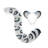 Faux Fur Snow Leopard Ears Headband and Tail - Furry Therian Cosplay Costume Accessory for Adult Halloween Anime Outfits