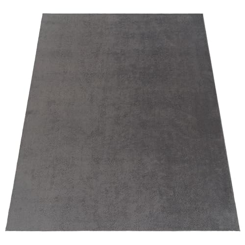 Paco Home Moderner Kuscheliger Wohnzimmer Teppich Kurzflor waschbar flauschig Weich Einfarbig Felloptik zeitlos stilvoll rutschfest pflegeleicht, Grösse:140x200 cm, Farbe:Anthrazit